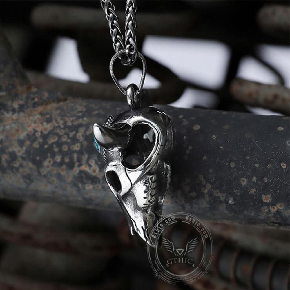 Bull Head Skull Stainless Steel Turquoise Pendant | Gthic.com