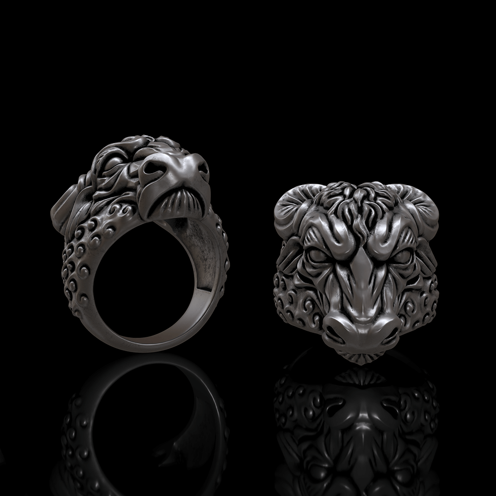 Bull Head Sterling Silver Animal Ring 01 | Gthic.com