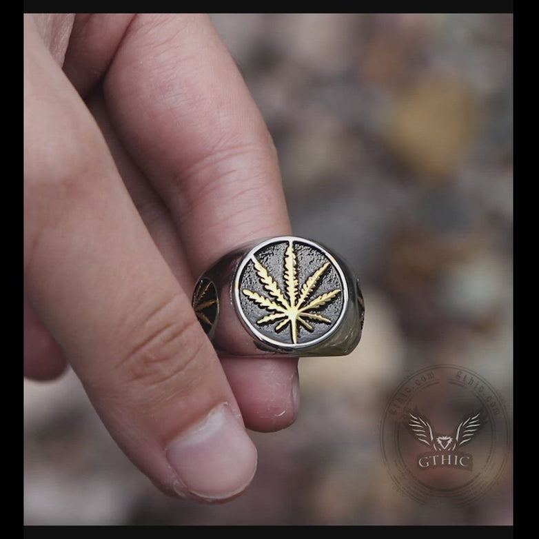 Hemp Leaf Stainless Steel Ring