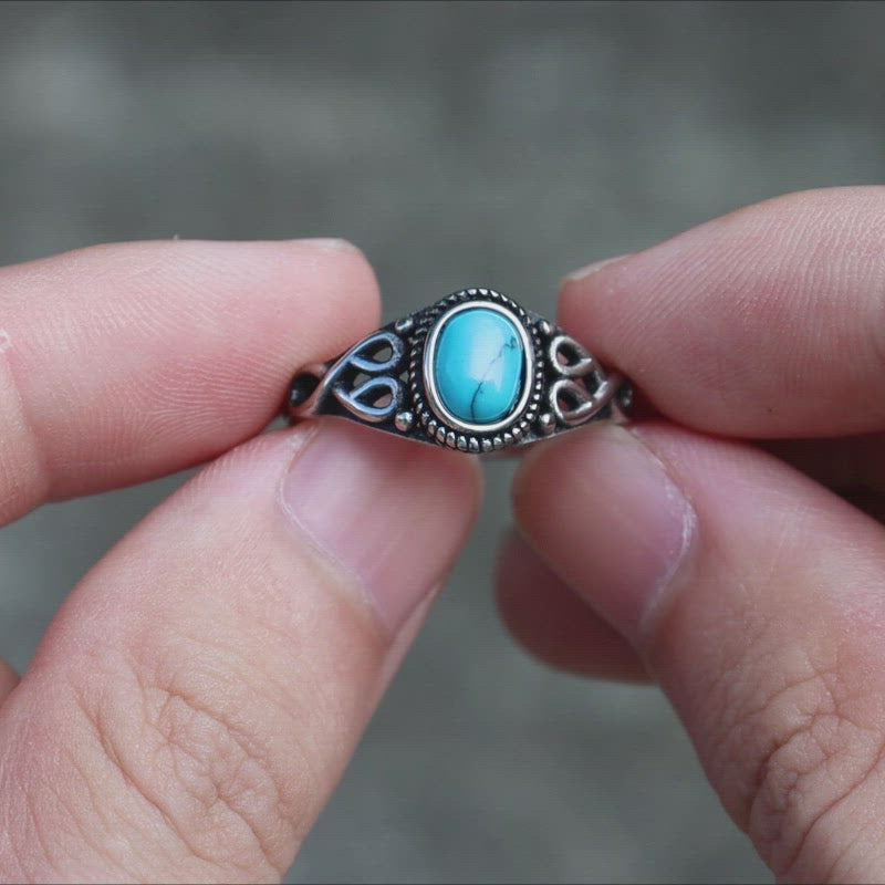 Vintage Pattern Stainless Steel Gemstone Ring