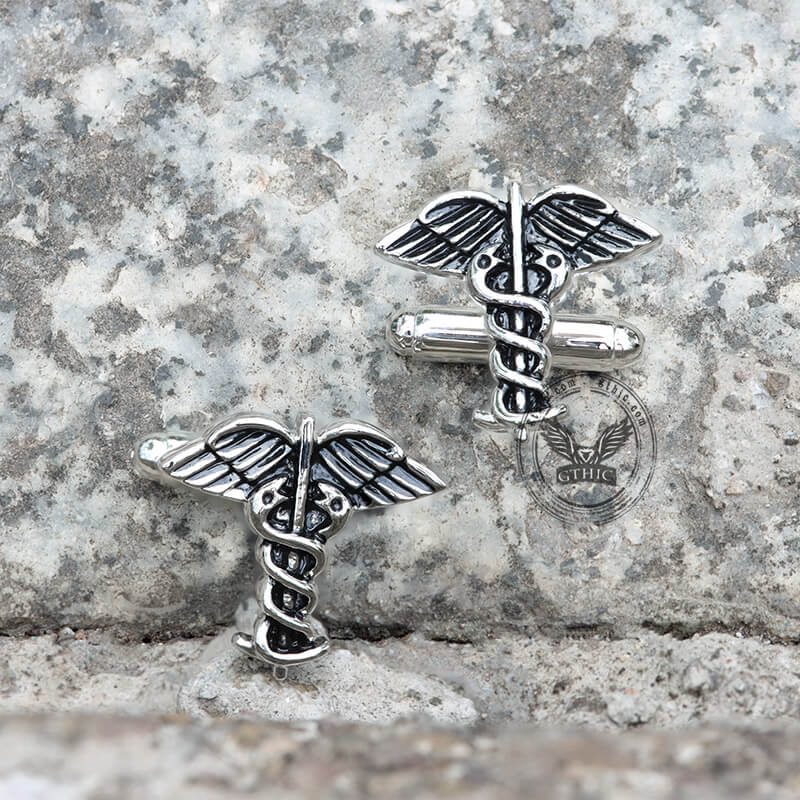 Caduceus Brass Bullet Back Cufflinks 01 | Gthic.com