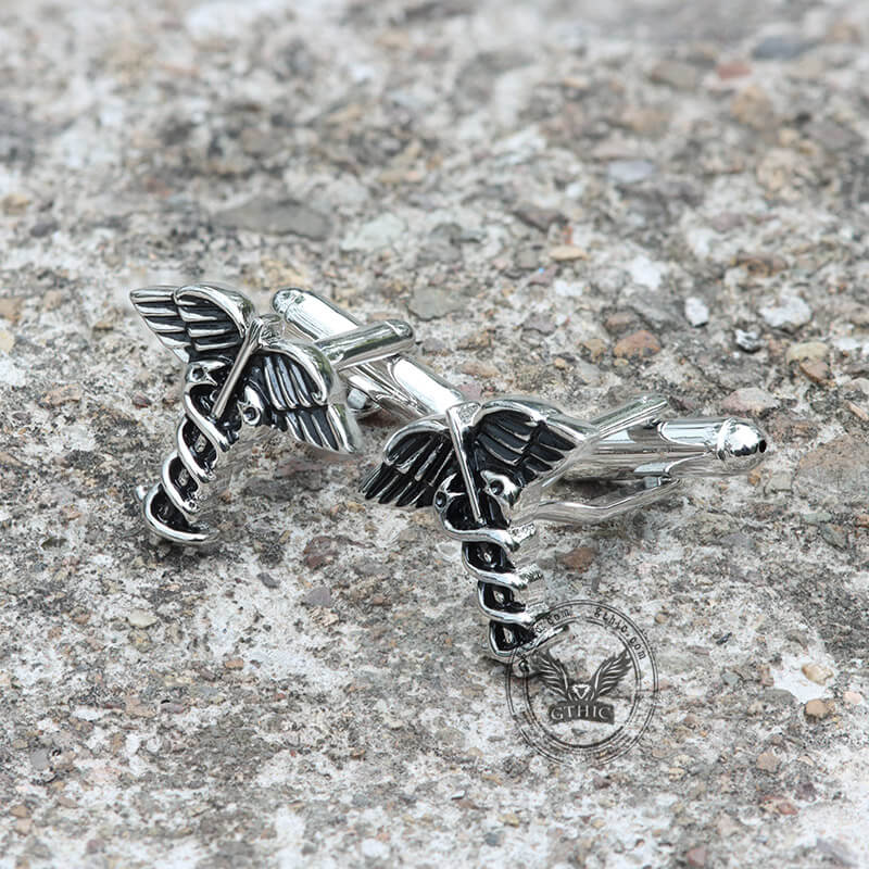 Caduceus Brass Bullet Back Cufflinks 01 | Gthic.com