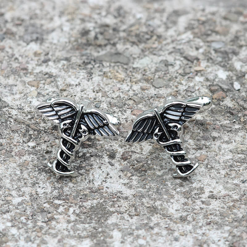 Caduceus Brass Bullet Back Cufflinks