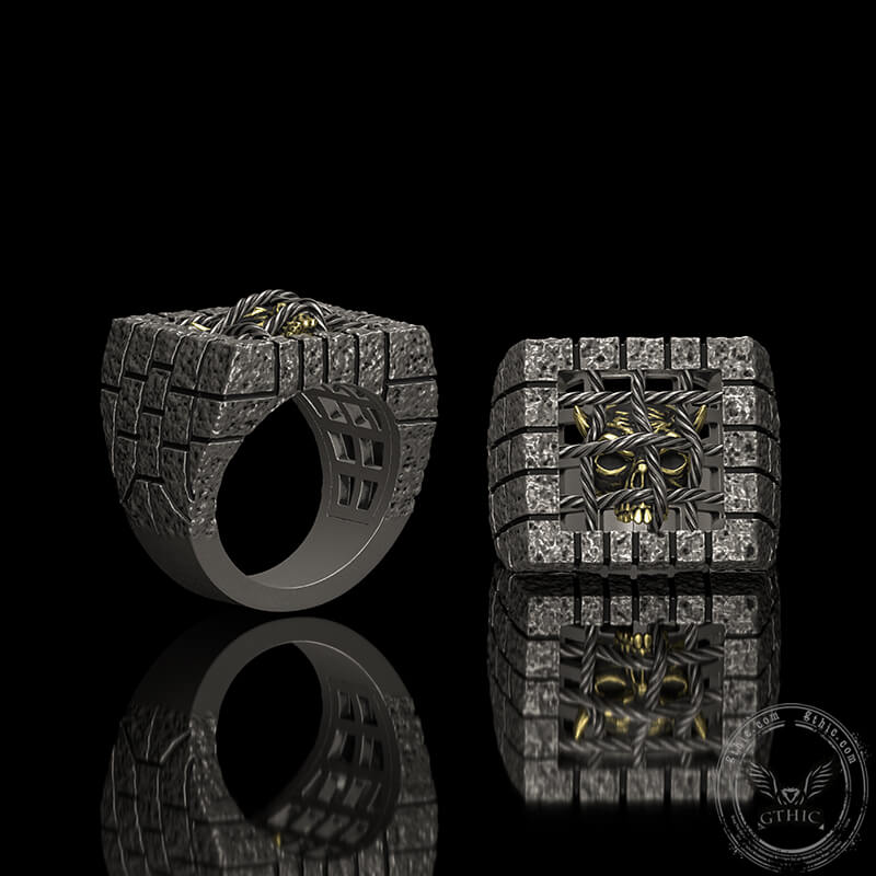 Bague tête de mort en argent sterling cage