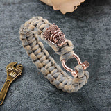 Camo Skull Head Braided Nylon Brass Bracelet | Gthic.com