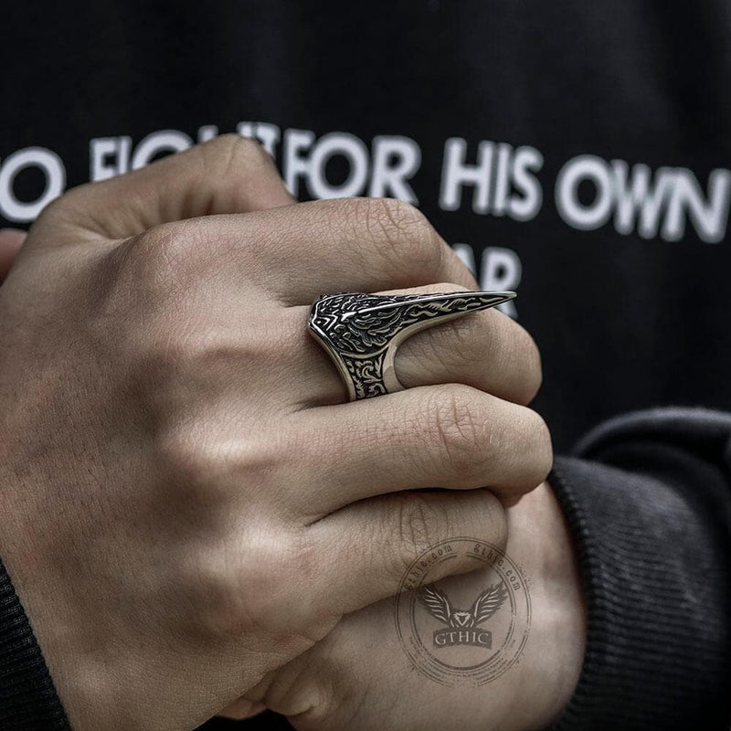 Carve Patterns Sterling Silver Archer Ring | Gthic.com