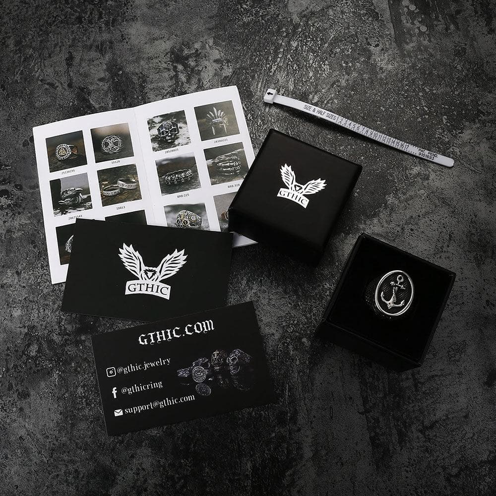 Carved Anchor Stainless Steel Marine Ring - GTHIC