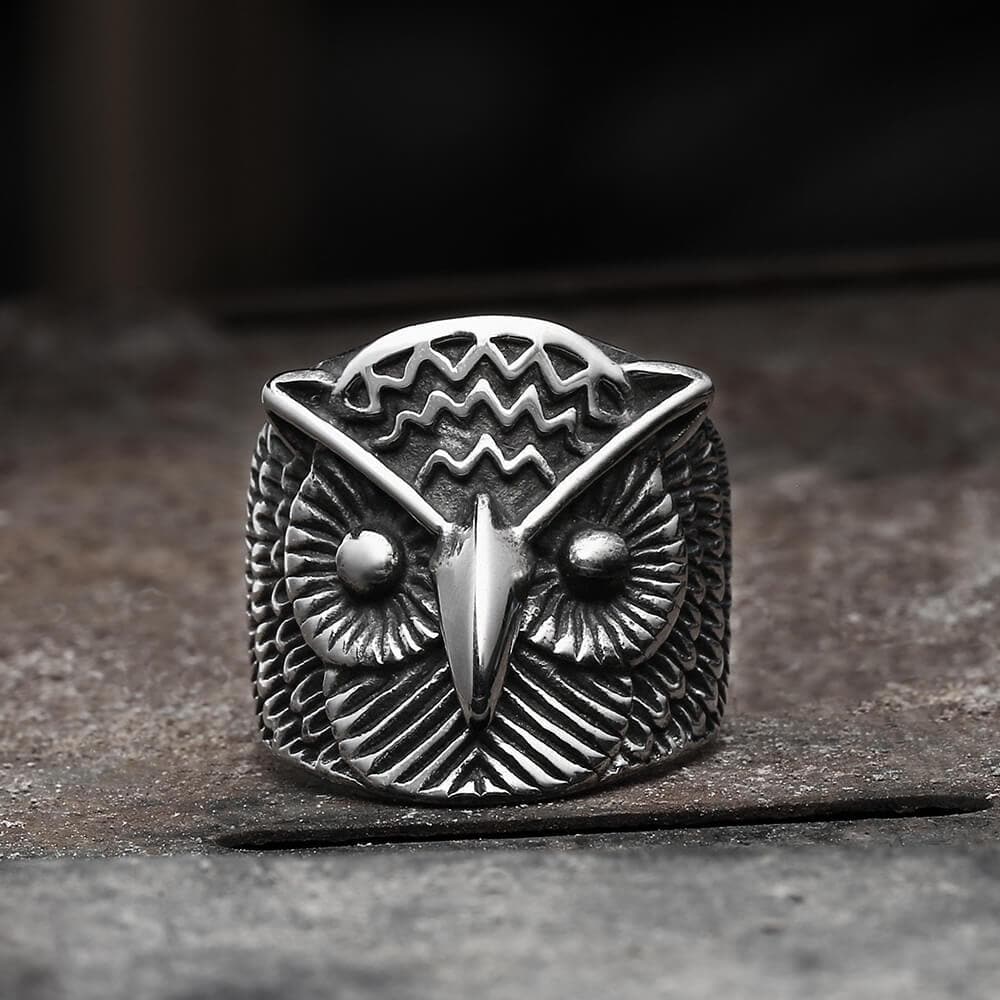 Carved Owl Stainless Steel Animal Ring – GTHIC