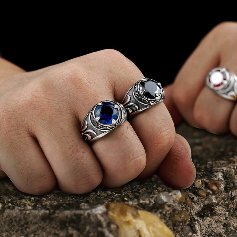 Carved Stainless Steel Gemstone Ring02 | Gthic.com