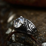 Carved Stainless Steel Gemstone Ring