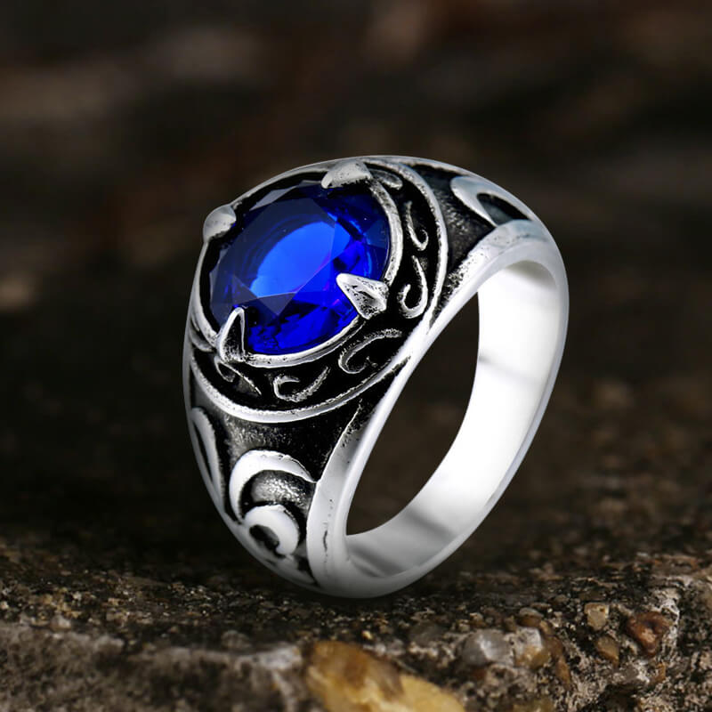 Carved Stainless Steel Gemstone Ring04 | Gthic.com