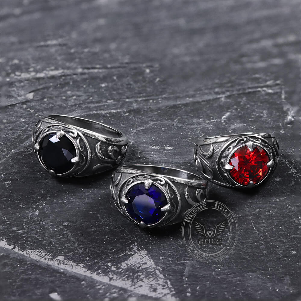 Carved Stainless Steel Gemstone Ring03 | Gthic.com