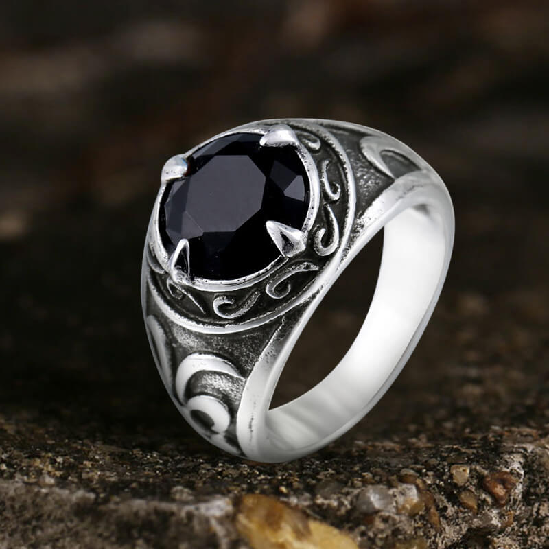 Carved Stainless Steel Gemstone Ring01 | Gthic.com