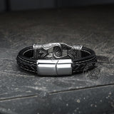 Carved Viking Stainless Steel Leather Bracelet