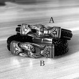 Carved Viking Stainless Steel Leather Bracelet | Gthic.com
