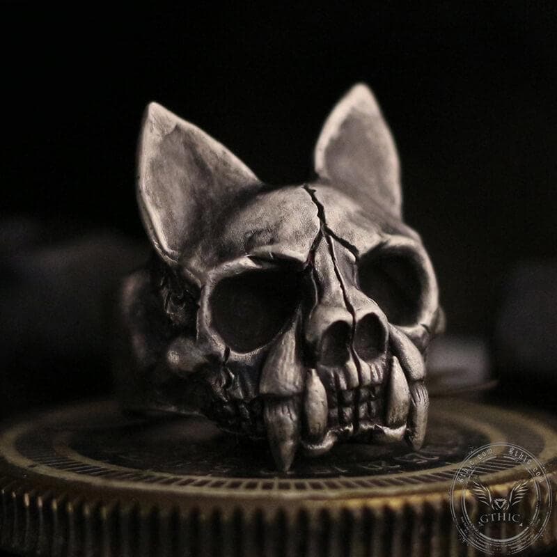 Cat Bone Sterling Silver Skull Ring | Gthic.com