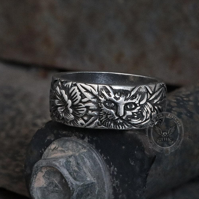 Cat In Flowers Alloy Ring | Gthic.com