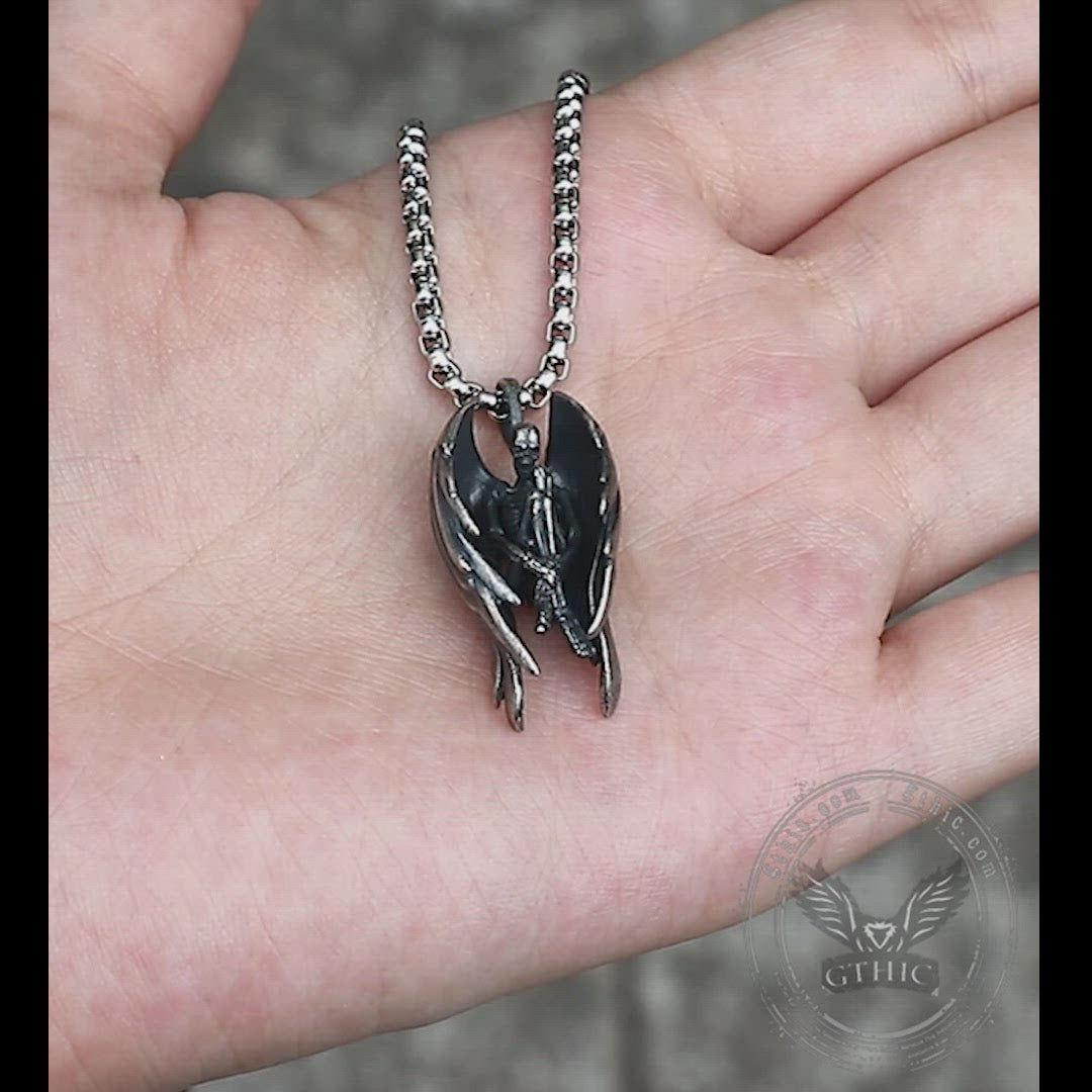 Fallen Angel Sterling Silver Skeleton Pendant