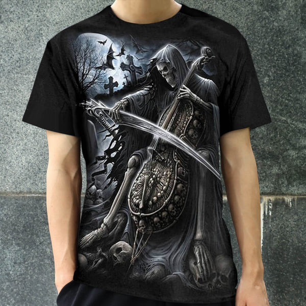 T-shirt con teschio in poliestere per violoncello della morte