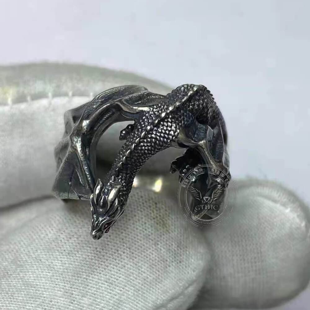 Celtic Flying Dragon Sterling Silver Ring | Gthic.com