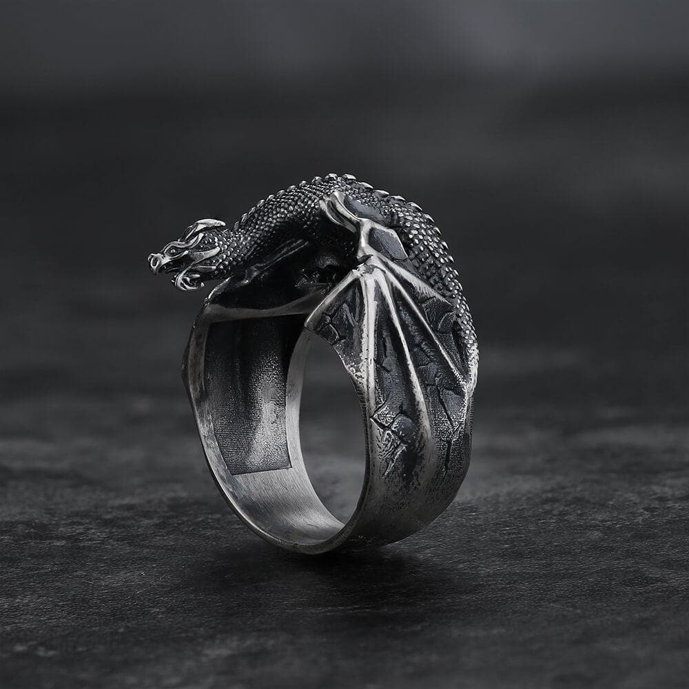Celtic Flying Dragon Sterling Silver Ring | Gthic.com