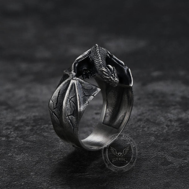 Celtic Flying Dragon Sterling Silver Ring | Gthic.com