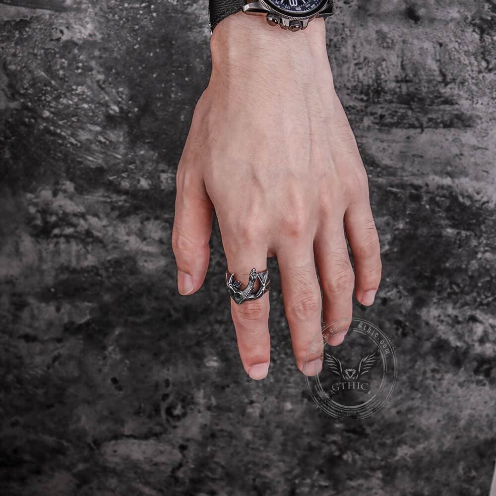 Celtic Flying Dragon Sterling Silver Ring | Gthic.com