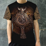 T-shirt vichinga in poliestere con teschio di drago e nodo celtico