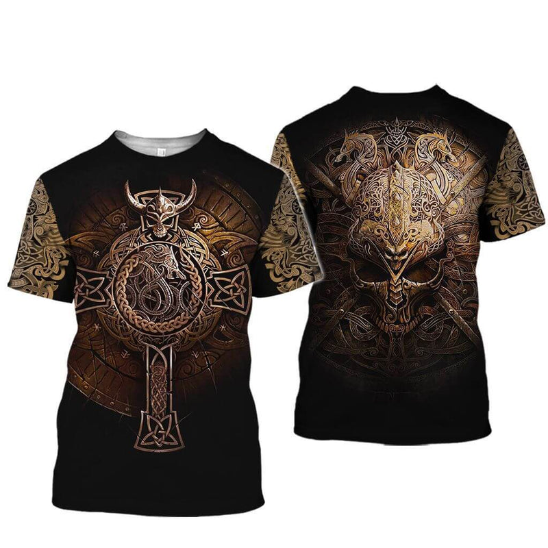 Celtic Knot Dragon Skull Polyester Viking T-shirt | Gthic.com