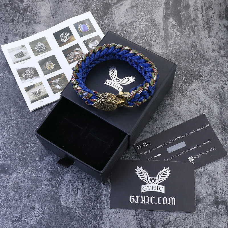 Celtic Knot Eagle Brass Braided Paracord Bracelet, Blue / 22 cm