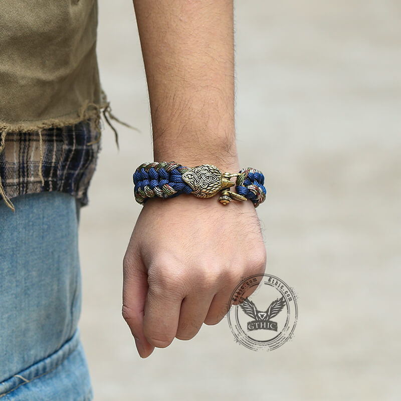 Celtic Knot Eagle Brass Braided Paracord Bracelet | Gthic.com