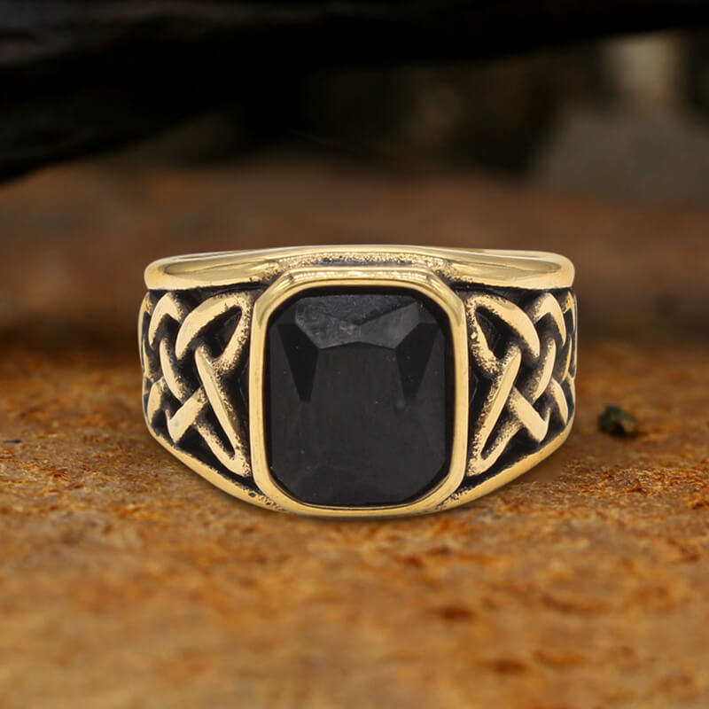 Celtic Knot Gemstone Stainless Steel Viking Ring | Gthic.com