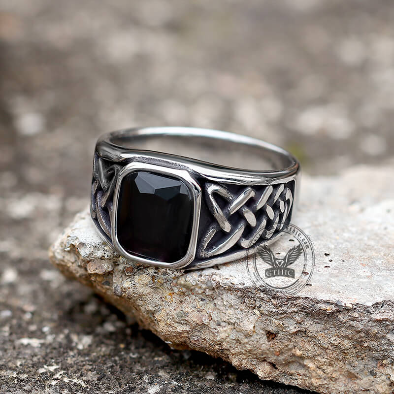 Celtic Knot Gemstone Stainless Steel Viking Ring | Gthic.com