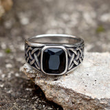Celtic Knot Gemstone Stainless Steel Viking Ring | Gthic.com
