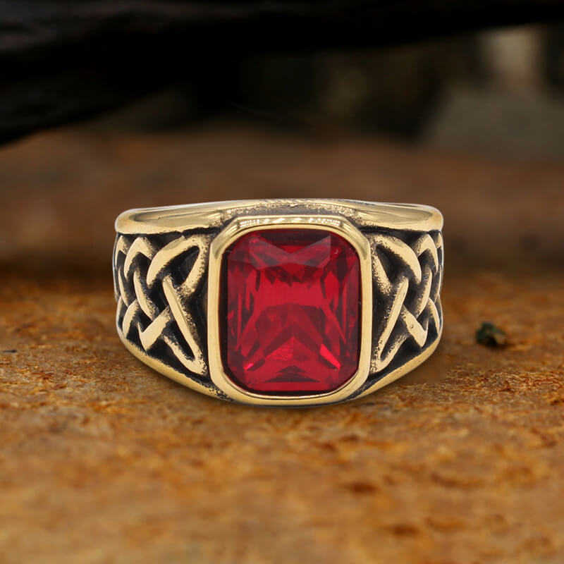 Celtic Knot Gemstone Stainless Steel Viking Ring | Gthic.com