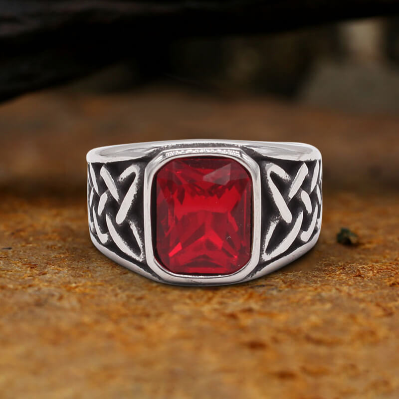 Celtic Knot Gemstone Stainless Steel Viking Ring | Gthic.com