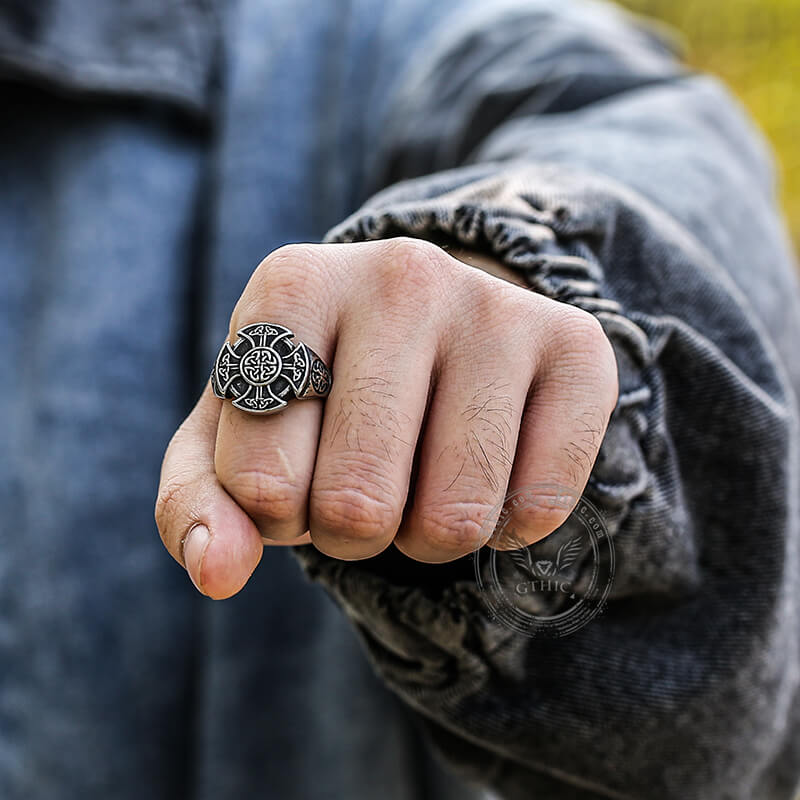 4Pcs Stainless Steel Signet Biker Rings Set Retro Vintage