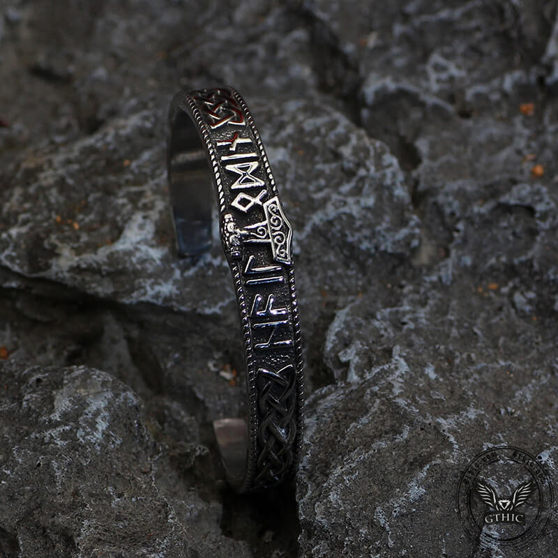 Celtic Knot Mjolnir Runes Stainless Steel Viking Bracelet | Gthic.com