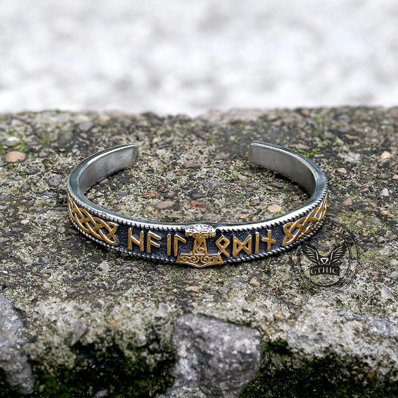 Celtic Knot Mjolnir Runes Stainless Steel Viking Bracelet