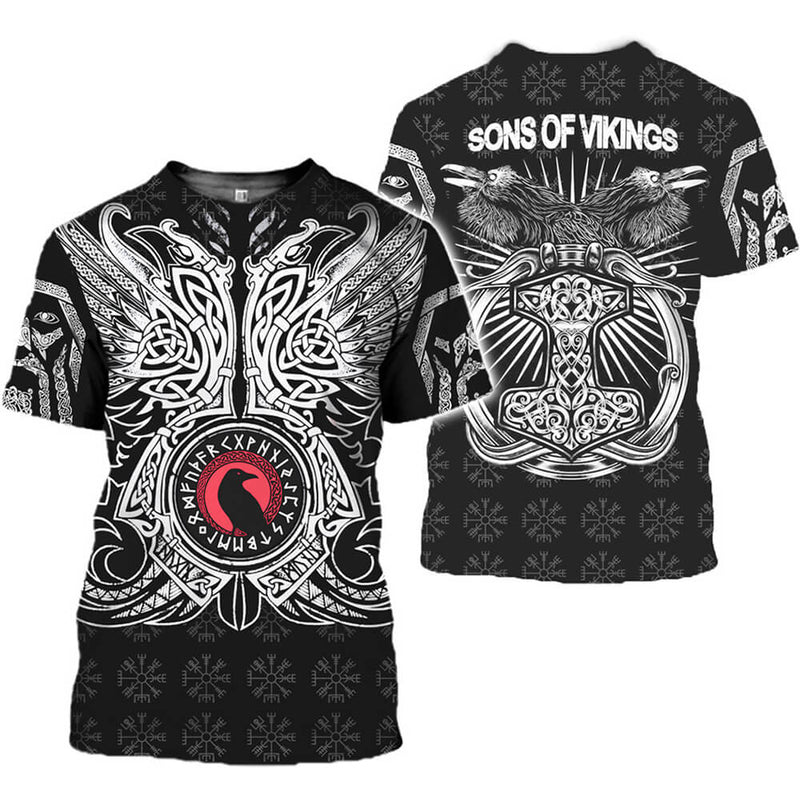 Celtic Knot Runes Raven Polyester Viking T-Shirt 01 | Gthic.com