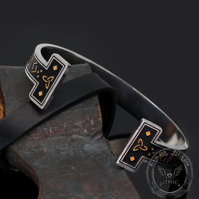 Celtic Knot Runes Stainless Steel Viking Cuff Bracelet | Gthic.com