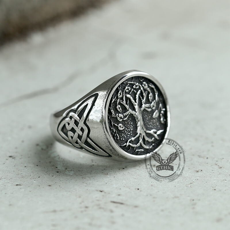 Celtic Knot Tree of Life Stainless Steel Viking Ring | Gthic.com