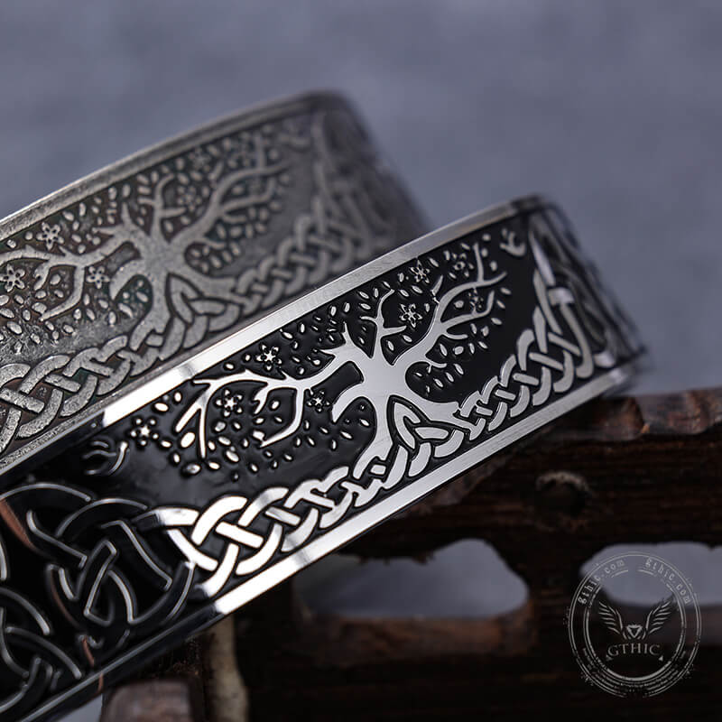 Celtic Knot Yggdrasil Stainless Steel Viking Cuff Bracelet | Gthic.com