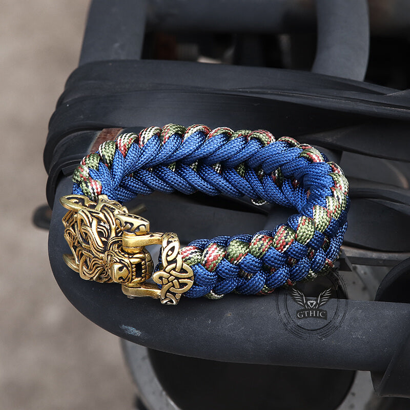 Celtic Wolf Brass Paracord Bracelet | Gthic.com
