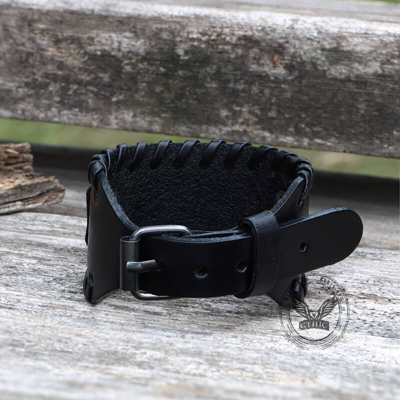 Celtic Wolf Leather Alloy Viking Bracelet