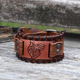 Celtic Wolf Leather Alloy Viking Bracelet | Gthic.com