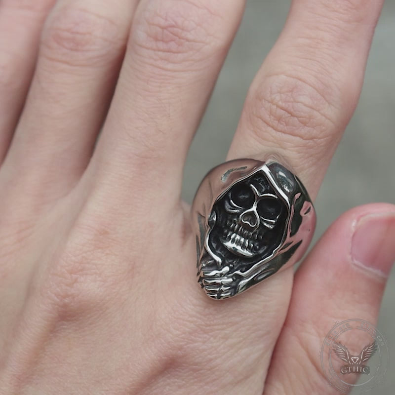 Bague tête de mort en acier inoxydable Vintage Grim Reaper