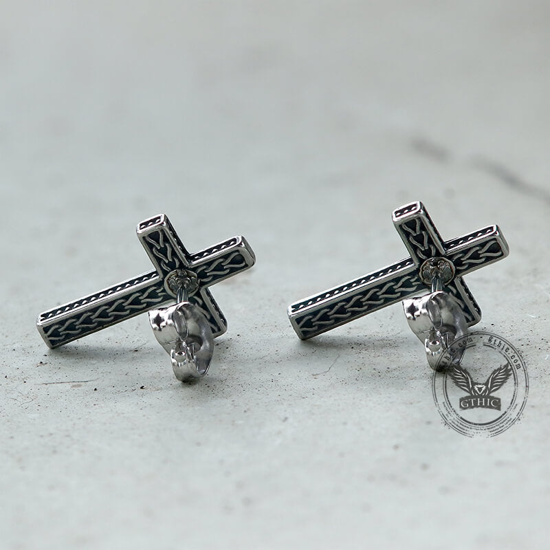 Chain Pattern Cross Stainless Steel Stud Earring | Gthic.com