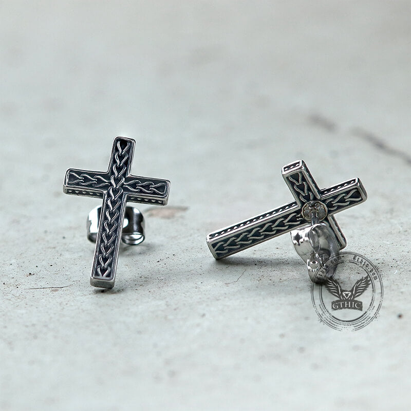 Chain Pattern Cross Stainless Steel Stud Earring | Gthic.com