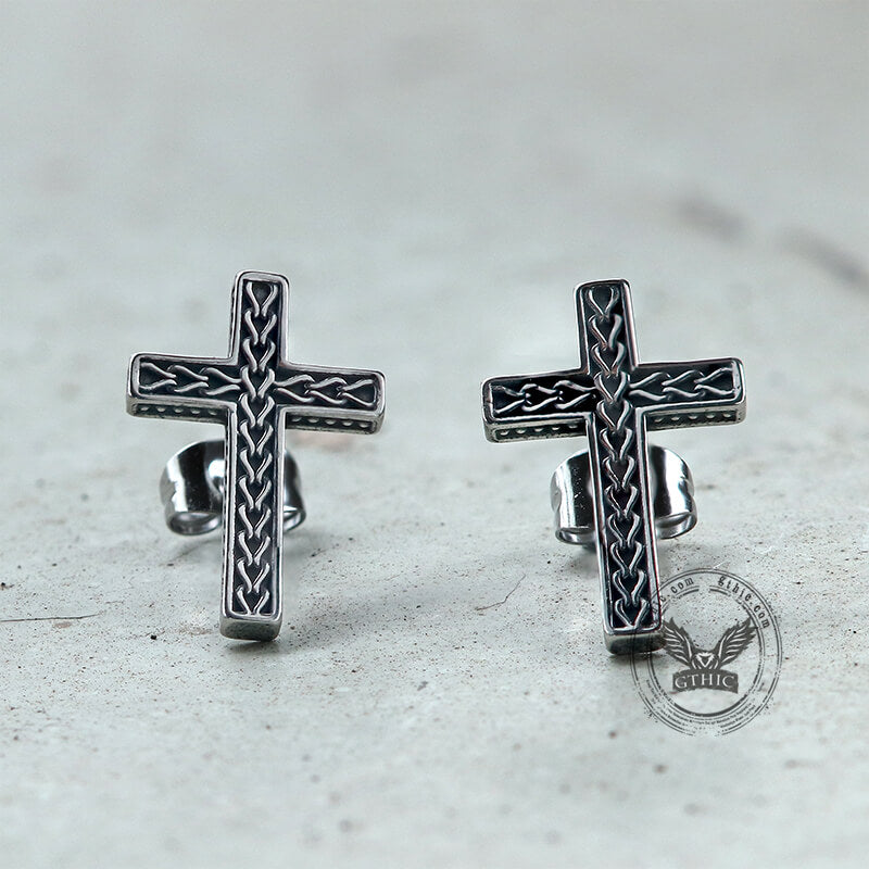 Chain Pattern Cross Stainless Steel Stud Earring | Gthic.com